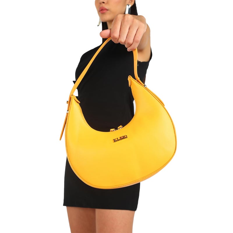 KLEIO Vegan Leather Half Moon Shoulder Handbag for Women and Girls - Mustard - Image 2